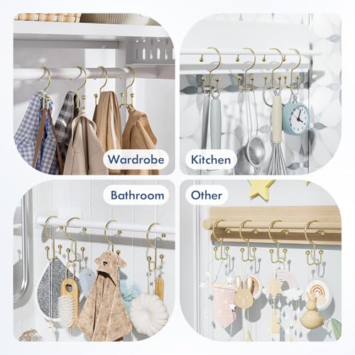 Bathway Shower Curtain Hooks Gold Shower Curtain Rings, 12 Pcs Double Hook Shower Curtain Hooks Rings Shower Curtain Hangers Rust Proof, Metal Shower Hooks for Bathroom Shower Curtain Rod - color: Gold, style: Minimalist