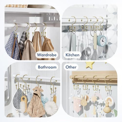 Bathway Shower Curtain Hooks Gold Shower Curtain Rings, 12 Pcs Double Hook Shower Curtain Hooks Rings Shower Curtain Hangers Rust Proof, Metal Shower Hooks for Bathroom Shower Curtain Rod - color: Gold, style: Minimalist