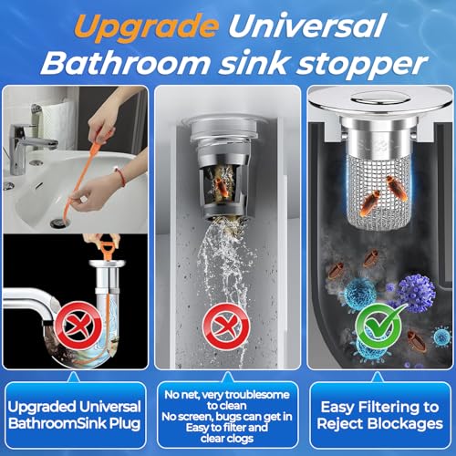 Bathroom Sink Drain Strainer,(2PCS) Pop-up Sink Drain Strainer with Removable Stainless Steel Strainer Basket Hair Catcher, Bathroom Sink Strainer for Bathroom Sink Stopper Replacement - color: Sliver-2