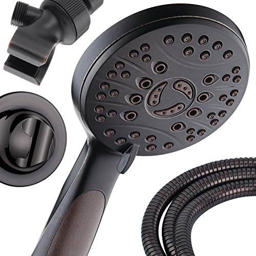 High Pressure 6-setting Luxury Handheld Shower Head, 6 Foot Stainless Steel Hose, Anti Clog Jets, Anti Slip Grip, Top US Brand, Includes Extra Wall Bracket - Oil Rubbed Bronze Finish - color: Oil Rubbed Bronze, style: 2.5 Gallons Per Minute