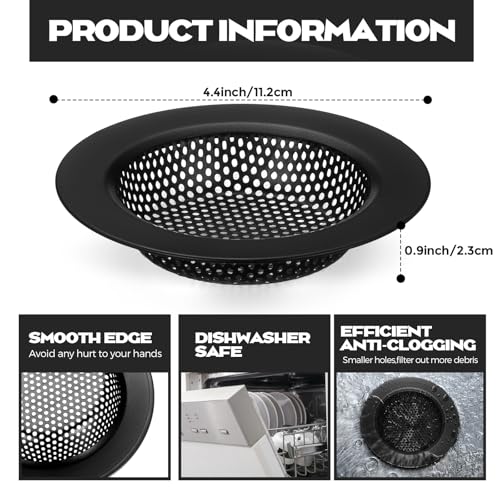 2 Pcs Sink Strainer Stainless Steel Kitchen Sink Drain Strainer Basket Cover Mesh Hair Food Catcher, Large Wide Rim of 4.4 Diameter(Matte Black) - color: Matte Black