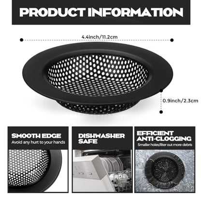 2 Pcs Sink Strainer Stainless Steel Kitchen Sink Drain Strainer Basket Cover Mesh Hair Food Catcher, Large Wide Rim of 4.4 Diameter(Matte Black) - color: Matte Black