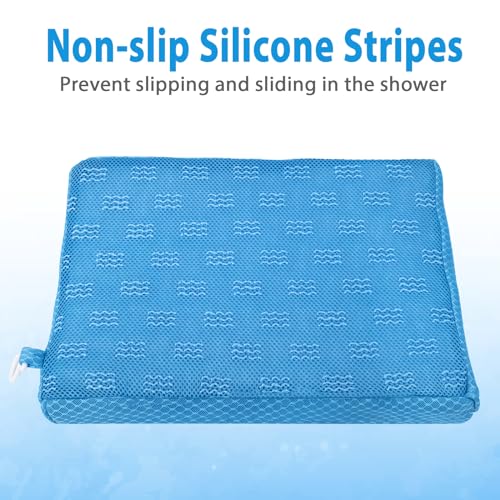 AEROiVi Shower Seat Cushion Non-Slip Silicone Bottom 3D Mesh Washable Blue | Soft Shower Chair Cushion for Benches Quick Drying Washable Mat 3D Mesh Pad with Hook Design Elderly Handicap Disabled - size: Blue