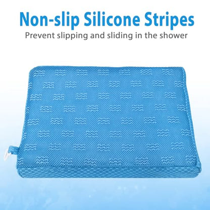 AEROiVi Shower Seat Cushion Non-Slip Silicone Bottom 3D Mesh Washable Blue | Soft Shower Chair Cushion for Benches Quick Drying Washable Mat 3D Mesh Pad with Hook Design Elderly Handicap Disabled - size: Blue