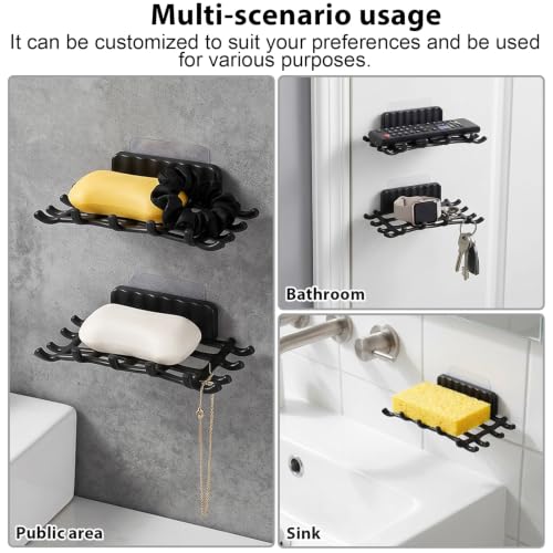 2 Pcs Shower Soap Holder for Wall, Adhesive Wall Mounted Soap Dish | Bar Soap Holder for Shower for Shower with Grid Design for Bathroom, Kitchen (Black)