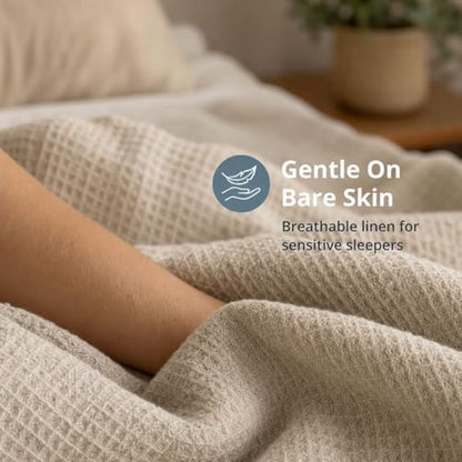 Pure 100% Flax Linen Blanket – 50x60-inch Linen Throw Blanket Waffle Weave – Breathable Cooling Blanket – Versatile Beach Blanket – Pre-Washed Lightweight European Flax - color: Natural Linen, size: Throw Blanket