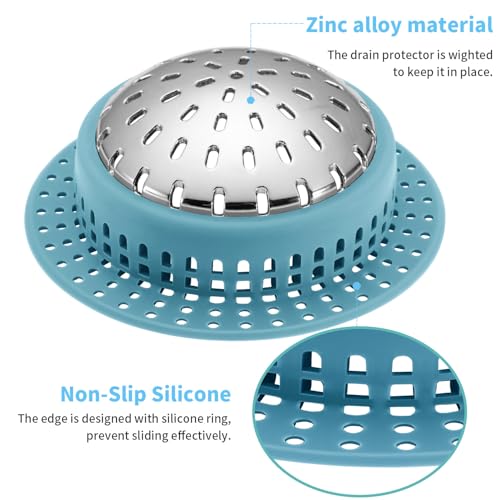 Aluvor Bathtub Drain Hair Catcher Shower Drain Cover Sink Drain Protector | Bathroom Sink & Bathtub Drain Strainer for Pop-Up & Regular Drains, sky blue - size: Large-Sky Blue