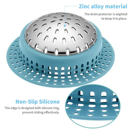 Aluvor Bathtub Drain Hair Catcher Shower Drain Cover Sink Drain Protector | Bathroom Sink & Bathtub Drain Strainer for Pop-Up & Regular Drains, sky blue - size: Large-Sky Blue