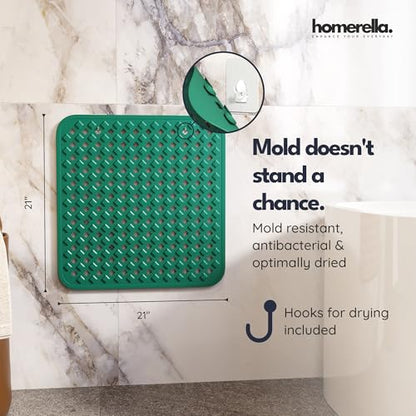 homerella Square Shower Mat Non Slip Anti Mold 21x21 Anti Slip Shower Mat | 100% BPA Free, Mildew Resistant, Machine Washable, Shower Mats for Inside Shower, Shower Floor Mat Mat Non Slip EU Certified - color: Green