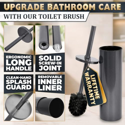 Stainless Steel Toilet Brush and Holder Set, Splash Guard (Graphite) | Toilet Bowl Brush and Holder, Removable Inner Bowl, Dense Bristles, Long Handle, Scratch Resistant, for Modern Bathrooms - color: Graphite