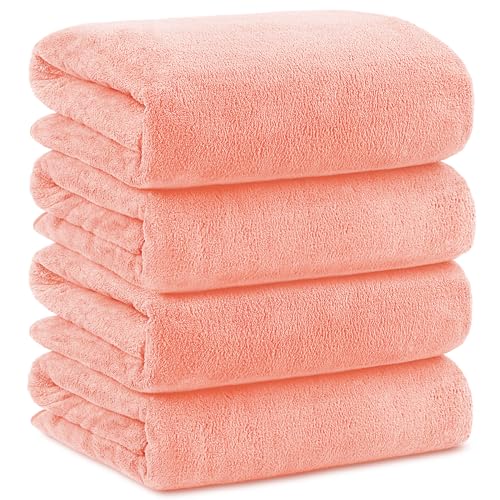 Orighty Bath Towels, Soft Feel Bath Towel, 4 Pack (27'' x 54'') | Highly Absorbent, Quick Drying Microfiber Towels for Body, Sport, Yoga, SPA, Fitness, Bathroom - Pink - color: Pink, size: 4 Pack Bath Towels