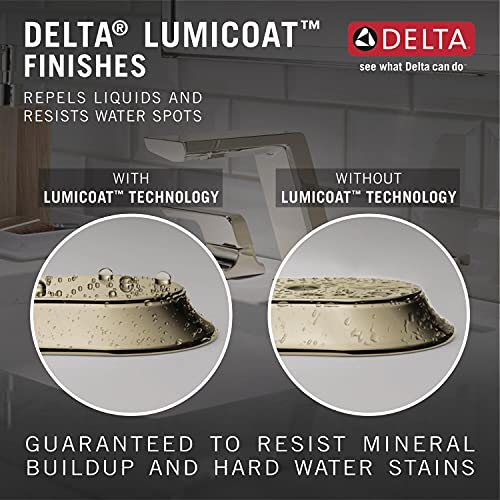 Delta Pivotal Polished Nickel Bathroom Faucet 3 Hole, 8 Inch Widespread Bathroom Sink Faucet for Vanity, Metal Push-Pop Drain, Lumicoat Polished Nickel 3599LF-PN-PR-MPU - color: Polished Nickel