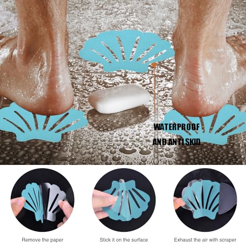 Secopad Original Bathtub Stickers Non-Slip, River-Mussel Safety Shower Treads Adhesive Appliques with Premium Scraper