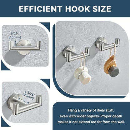 Angle Simple Towel Hooks for Bathrooms, 2 Pack Robe Holder, Brushed Nickel | Hand Towel Coat Holder, Solid SUS304 Stainless Steel, Versatile Double Hook, Modern Design, Wall Mount - color: Brushed Nickel, size: 2 Pack