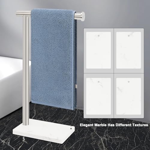Hand Towel Holder, Hand Towel Stand for Bathroom with Marble Base, 304 Stainless Steel L Shape Hand Towel Rack Bar Standing for Vanity Kitchen Countertop, Brushed Nickel - color: Brushed Nickel
