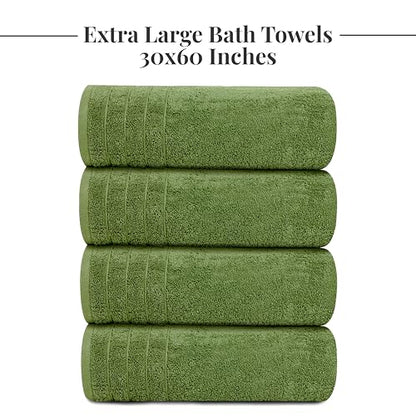 4 Piece Extra Large Bath Towels 30 x 60 Inches, Green | 100% Cotton, Larger & Lighter Weight, Quicker to Dry, Super Soft and Absorbent, Perfect for Bathroom - color: Green
