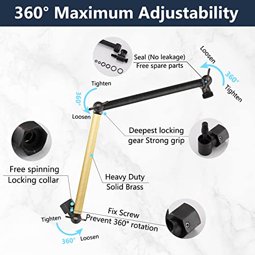 PDPBath Shower Extension Arm, 16" Upgrade Solid Brass Shower Head Extender, Adjustable Height Extended with G1/2 Universal Connection for Rain & Handheld Shower Head - Oil Rubbed Bronze - color: Oil Rubbed Bronze, style: 8 Inch + 8 Inch