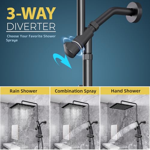 10 Inch Metal Rain Shower Heads with Handheld Spray Combo, Dual Shower Head with Adjustable Slide Bar and Stainless Steel Hose, Height Adjustable, Matte Black - color: Matte Black