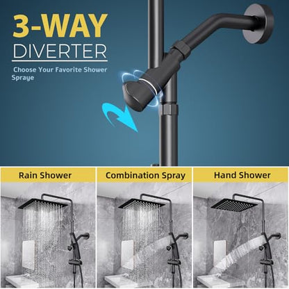 10 Inch Metal Rain Shower Heads with Handheld Spray Combo, Dual Shower Head with Adjustable Slide Bar and Stainless Steel Hose, Height Adjustable, Matte Black - color: Matte Black
