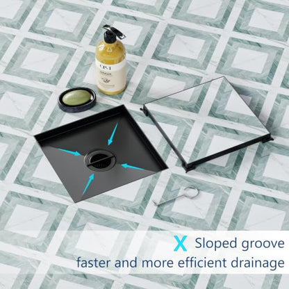 Neodrain 8 in Black Square Shower Drain with Removable Tile Insert Grate | 304 Stainless Steel Tile Square Drain, Hidden Drain,Easy to Clean, Waterproof & Sturdy Shower Drain, CUPC Certified - color: Matte Black, size: 8 IN