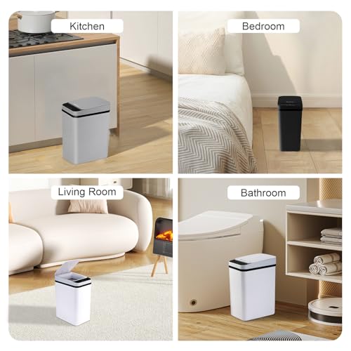 3 Pack Bathroom Trash Can with Lid, 2.5 Gallon Small Slim Trashcan, Automatic Trash Can Touchless, Motion Sensor Waterproof Plastic Trash Bin for Bedroom Kitchen Office Living Room (Black+Gray+White) - color: Black/White/Grey