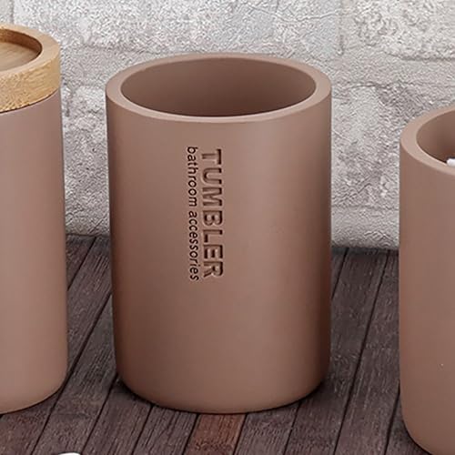 Matte Cappuccino Bathroom Cup, Toothbrush & Toothpaste Holder, Resin | Compact, Vanity Organizer for Toothbrushes, Razors & Makeup Brushes, Easy to Clean Surface, Durable Construction - color: Cappuccino