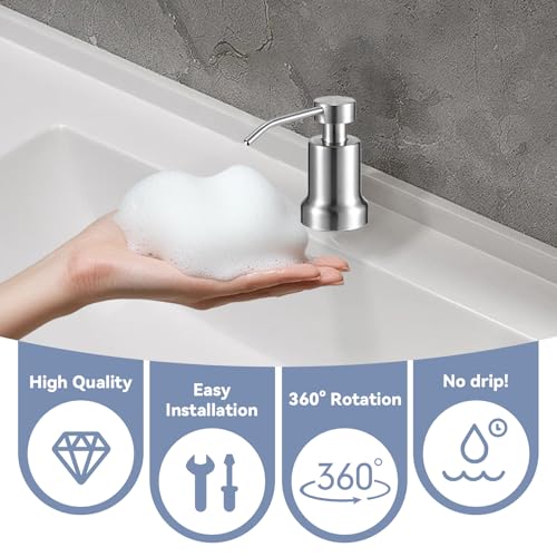 Foaming Soap Dispenser for Kitchen Sink and Bathroom Countertop: Built in Foaming Sink Soap Dispenser Pump, Stainless Steel Foam Soap Pump with 22oz Under Counter Bottle