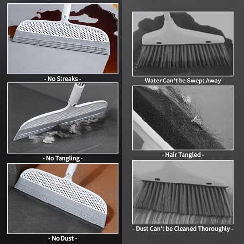 Multifunction Floor Squeegee Broom for Pet Hair Removal, Silicone Magic-Style Broom for Floor Cleaning, 51.77" Long Handle for Carpet, Bathroom Tile, Hardwood Floors, Garage, Liquid Spills, Fine Dust