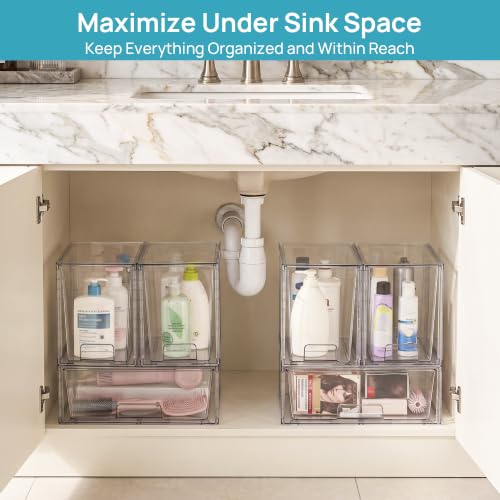 Vtopmart Clear Stackable Storage Drawers, 6 Pack Wide Tall Set | Wide and Tall Pull-Out PET Drawers with Stackable Design for Maximizing Space in Cabinets, Closets, Pantry - style: 2 Wide+4 Large