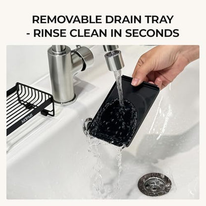 MOPMS Soap Dish for Shower, Carbon Steel Bar Soap Holder with Drainage | Durable Soap Saver with Water Tray for Bathroom, Kicthen Sink and Countertop - color: Black