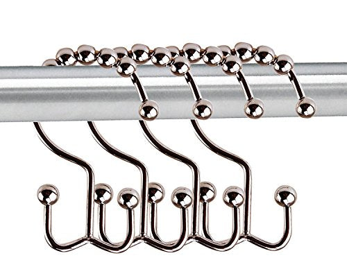 Stainless Steel Double Glide Shower Curtain Hooks, Polished Chrome, Set of 12