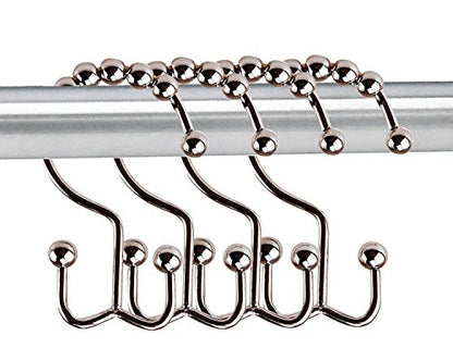 Stainless Steel Double Glide Shower Curtain Hooks, Polished Chrome, Set of 12