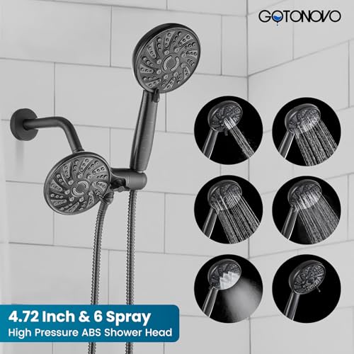 gotonovo Dual Shower Head Kit with Valve 6 Mode Handheld Oil Rubbed Bronze | 6 Mode ABS Rain Head 6 Mode ABS Handheld Spray 2 in 1 Bathroom Trim Kit Pressure Balance Valve Shower Head and Handle Set - color: Bronze