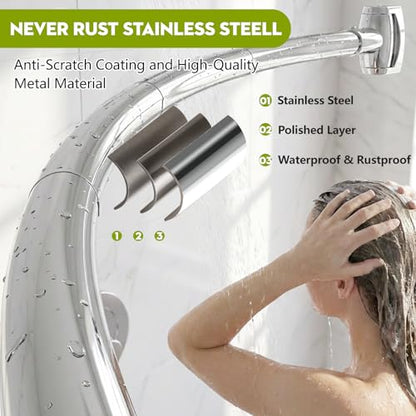 Curved Shower Curtain Rod， Adjustable 33-78 Inches Silver All Stainless Steel Curved Shower Rod， Shower Curtain Rod for Extra Shower Space for Bathroom, Bathtub, Stall, No Rust, Need to Drill - color: Silver