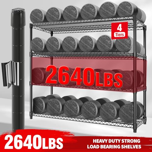 Garvee 71.8"H Metal Shelving with Wheels, 4-Tier Storage Shelves Heavy Duty | 2560LBS, Adjustable Wire Shelving Units, Rolling Steel Shelves for Garage Kitchen Industrial Pantry, 59" Wx17.7"D, Black - size: 59" Wx71.8 H