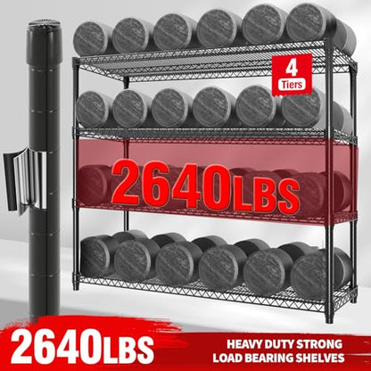 59" W Storage Shelves 2640LBS Heavy Duty Garage Shelving Units with Wheels and Adjustable Shelf, 4-Tiers Wire Shelving Rack for Garage Pantry Kitchen Warehouse Industrial - size: 4-Tier, 17.7"D*59"W*71.8"H