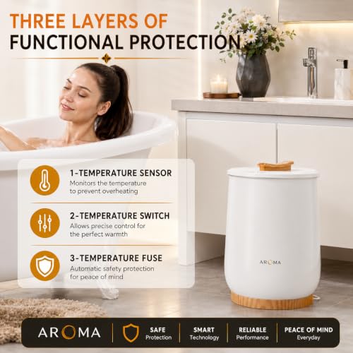 Di’Aroma Luxury Electric Towel Warmer Bucket for Bathroom, Large Spa Towel Warmer Fits 2 Oversized Towels, Bathrobes & Blankets, Fast Heating, Bathroom Towel Heater - color: Light Wood & White