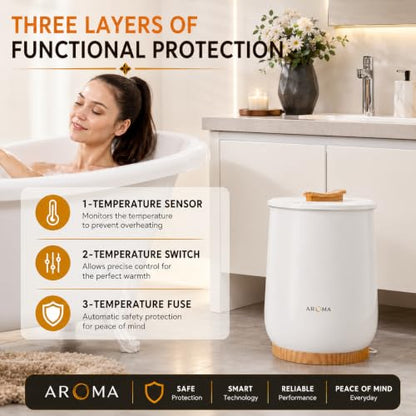 Di’Aroma Luxury Electric Towel Warmer Bucket for Bathroom, Large Spa Towel Warmer Fits 2 Oversized Towels, Bathrobes & Blankets, Fast Heating, Bathroom Towel Heater - color: Light Wood & White