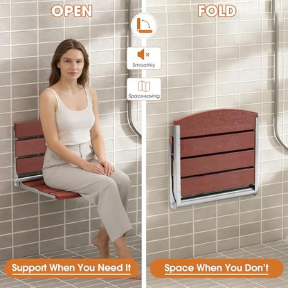 20" Folding Shower Seat, Fold Down Shower Seat Wall Mounted, Stainless Steel Frame with HDPS Seat, 400 lb Load Capacity, Folding Shower Bench for Seniors & Elderly (Red) - color: Red