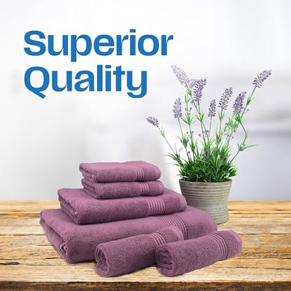 Lara Premium Bath Towel Set 6 Piece - Soft & Highly Absorbent Bathroom Towel Set, 100% Luxury Turkish Cotton, Flannel Bath Towels, 1 Bath Towel, 1 Hand Towel, 4 Washcloths - Damson - color: Damson, size: 1 Bath Towel, 1 Hand Towel, 4 Wash Cloths
