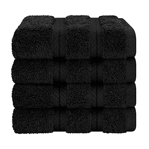 American Soft Linen 100% Cotton Luxury Turkish Towels, 4 PC Washcloth Set | Soft Absorbent Quick Dry OEKO Tex Standard 100 Certificated Durable Machine Washable Premium Hotel Quality - color: Black, size: 13"x13"