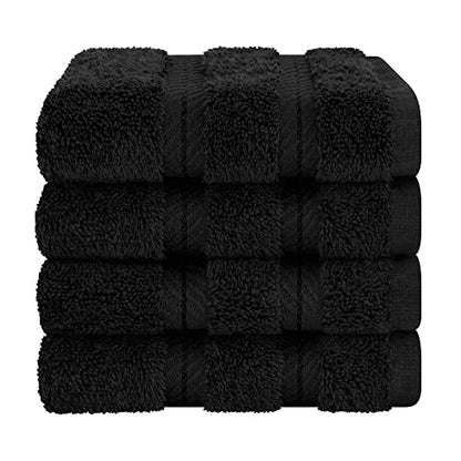 American Soft Linen 100% Cotton Luxury Turkish Towels, 4 PC Washcloth Set | Soft Absorbent Quick Dry OEKO Tex Standard 100 Certificated Durable Machine Washable Premium Hotel Quality - color: Black, size: 13"x13"