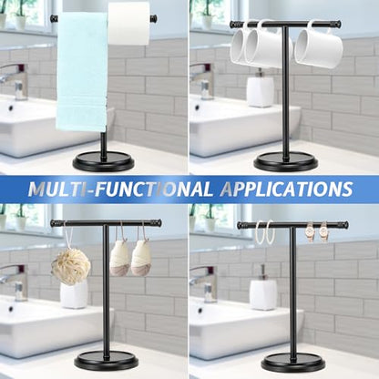 Hand Towel Holder Stand, Free Standing Towel Rack Stand with Stainless Steel Base, Rust-Proof Towel Bar for Bathroom Kitchen Countertop (Black) - color: Black