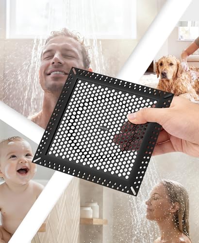 Square Shower Drain Hair Catcher, Anti-Clogging, Black, 6 inch | 304 Stainless Steel and TPE Material/ Not Moving / Easy Clean / Fast Drainage / Fits Bathroom Hair Catcher for Shower - color: Matte Black, size: 6 inch