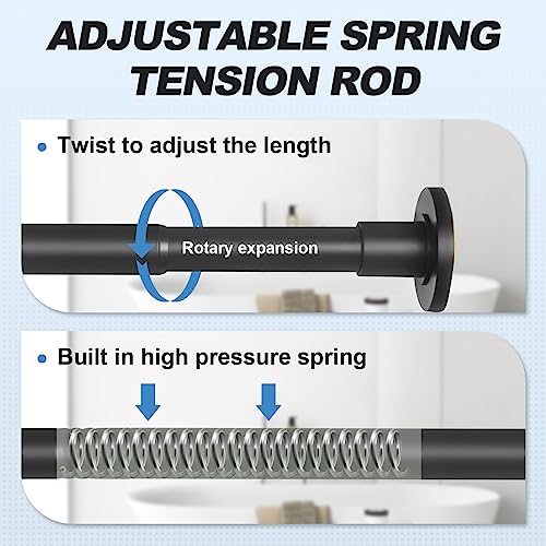CorkLatta Black Shower Curtain Rod 31 to 104 Inch,1 Inch Diameter Adjustable Spring Tension Curtain Rod No Drilling Stainless Steel Telescoping Rod,No Rust | 1 Inch Diameter Stainless Steel Tension Curtain Rod Non slip, No Drill Shower Rods for Bathroom,E