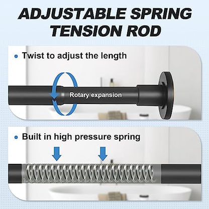 CorkLatta Black Shower Curtain Rod 31 to 104 Inch,1 Inch Diameter Adjustable Spring Tension Curtain Rod No Drilling Stainless Steel Telescoping Rod,No Rust | 1 Inch Diameter Stainless Steel Tension Curtain Rod Non slip, No Drill Shower Rods for Bathroom,E
