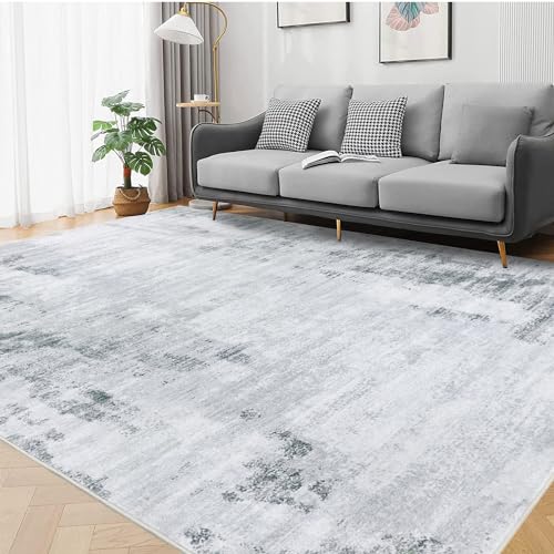 famibay Washable Area Rug 6x9 Living Room Rug Modern Neutral Area Rug Low Pile Abstract Floor Rugs for Living Room Wool Rubber Backed Carpet Rugs for Bedroom Dining(Grey) - color: Grey, size: 6 x 9 feet