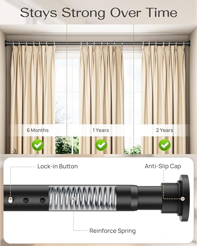Heavy Duty Tension Curtain Rod by EZFurni, 42 to 123 Inches, Anti-Slip Spring Loaded Curtain Rods No Drilling, Apartment Renter Friendly Tension Rods for Windows, Bathroom, Patio, Room Divider, Black - color: Black, size: 42-123 Inches