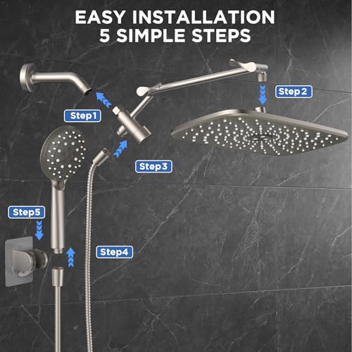 Veken Starlight 11.8" High Pressure Shower Head with Handheld, Easy Install | Handheld Shower with Multi Spray Modes, Rainfall Combo with 15" Metal Extension Arm, Detachable Dual Shower, Bathroom Decor - color: Starlight