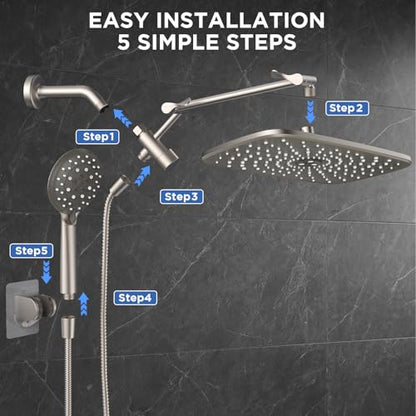 Veken Starlight 11.8" High Pressure Shower Head with Handheld, Easy Install | Handheld Shower with Multi Spray Modes, Rainfall Combo with 15" Metal Extension Arm, Detachable Dual Shower, Bathroom Decor - color: Starlight